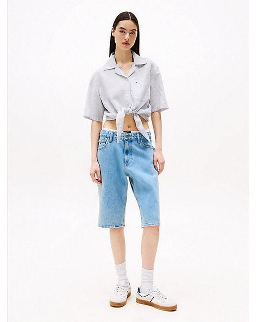 Tommy Hilfiger Cropped Relaxed Fit Overhemd Met Korte Mouwen in het White