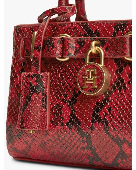 Tommy Hilfiger Red The American Icon Snake Print Leather Tote Bag