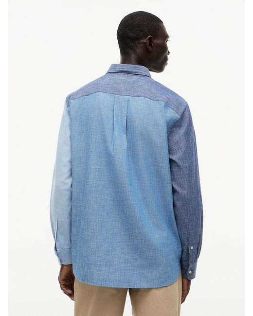 Tommy Hilfiger Blue Relaxed Fit Colour-Blocked Chambray Shirt for men