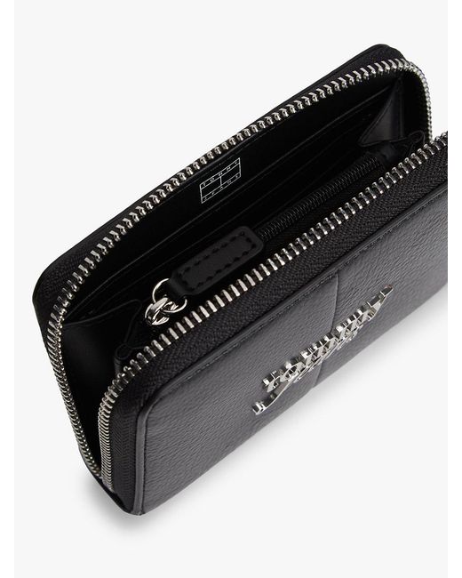 Tommy Hilfiger Black Wrist Strap Metal Logo Zip-Around Wallet