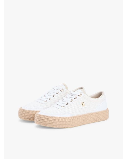 Tommy Hilfiger White Th Monogram Canvas Rope Platform Trainers