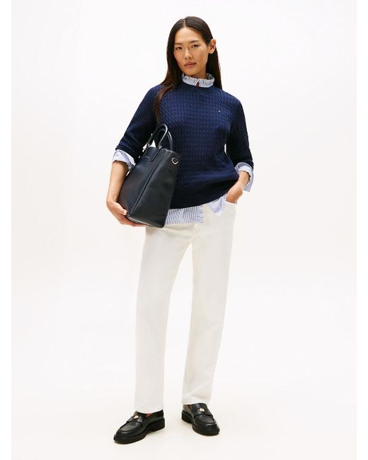 Pull En Maille Torsadée À Col Ras-Du-Cou Tommy Hilfiger en coloris Blue