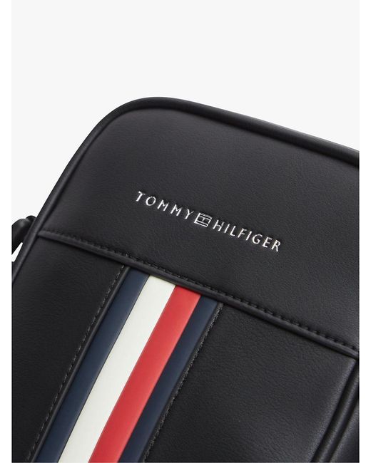 Tommy Hilfiger Black Signature Tape Crossbody Reporter Bag for men