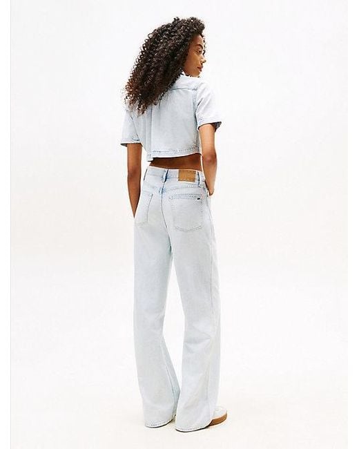 Tommy Hilfiger White Relaxed Cropped Fit Hemd Aus Leichtem Denim