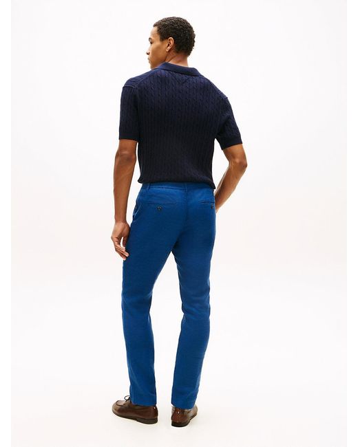 Tommy Hilfiger Blue Denton Straight Leg Linen Blend Chinos for men