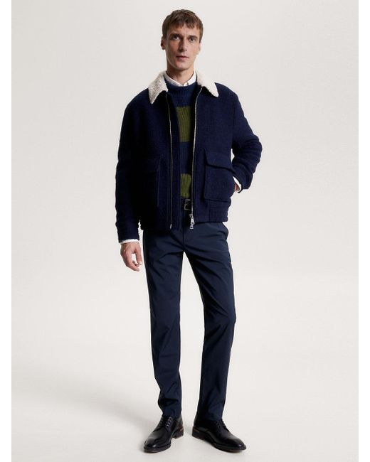 Tommy Hilfiger Sherpa Collar Flap Pocket Varsity Jacket in Blue 
