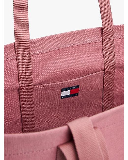 Tommy Hilfiger Canvas Shopper Met Ton-Sur-Ton Logo in het Pink