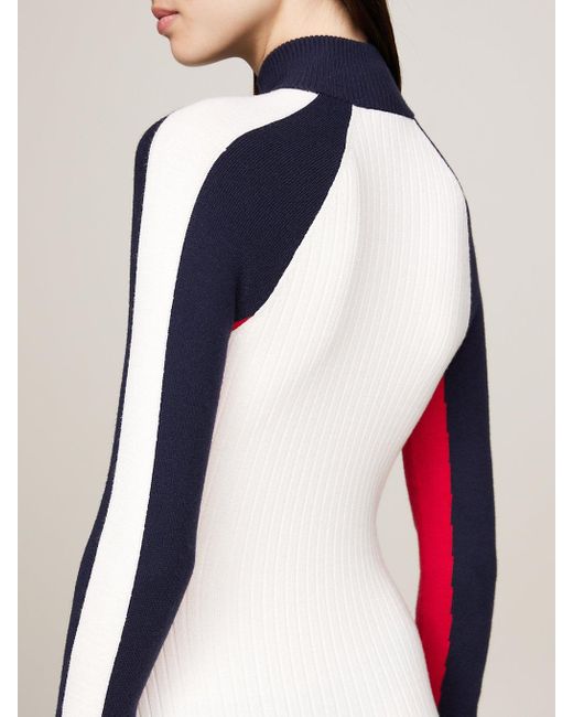 Tommy Hilfiger Natural Colour-blocked Ribbed Sweater Dress