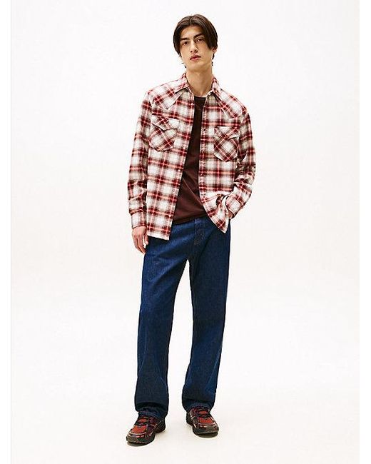 Camisa Western De Cuadros Con Corte Regular Tommy Hilfiger de hombre de color Red