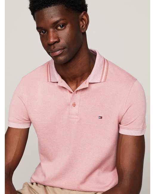Tommy Hilfiger Pink Tipped Collar Slim Fit Polo for men
