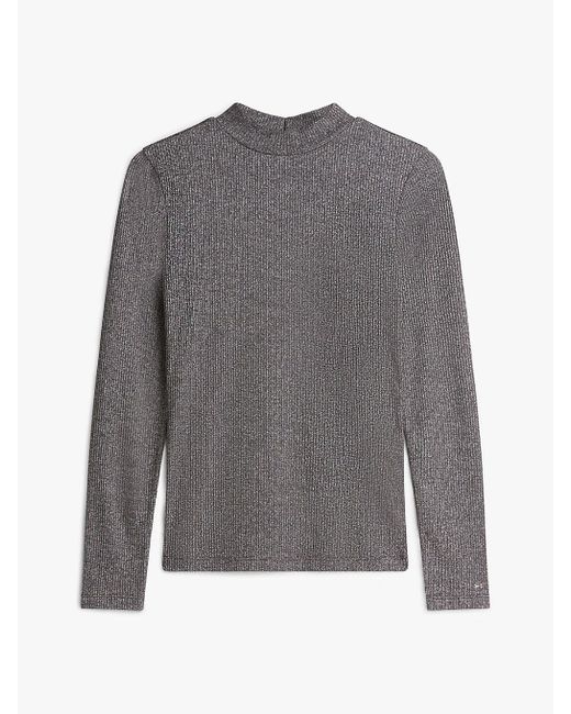 Tommy Hilfiger Gray Festive Metallic Slim Long Sleeve Top