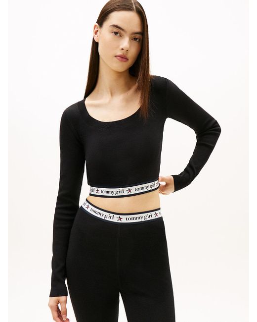 Tommy Hilfiger Black Tommy Girl Extra Slim Knit Cropped Long Sleeve Top