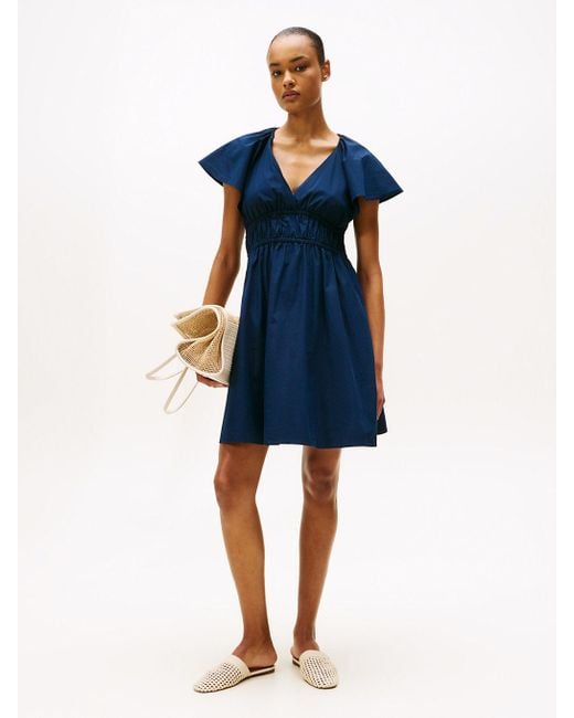 Tommy Hilfiger Blue Frill Sleeve Mini Dress