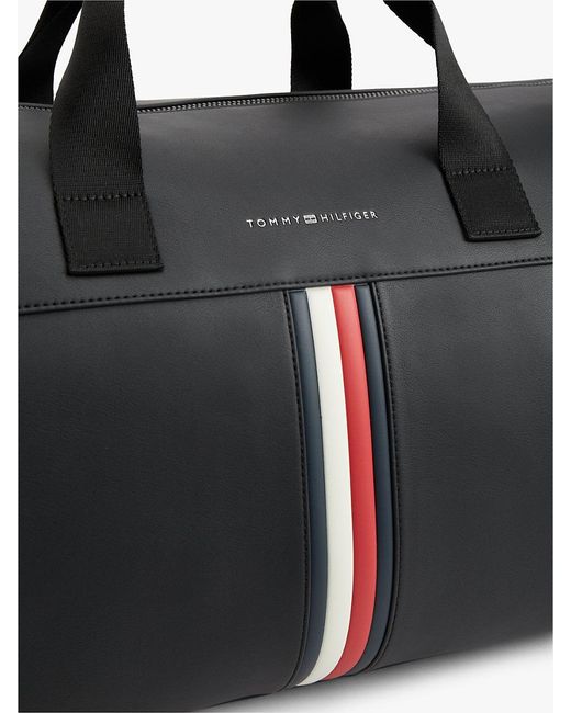 Tommy Hilfiger Black Metallic Logo Signature Tape Duffel Bag for men