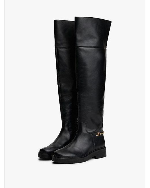 Tommy Hilfiger Leren Overknee Laars Met Horsebit in het Black