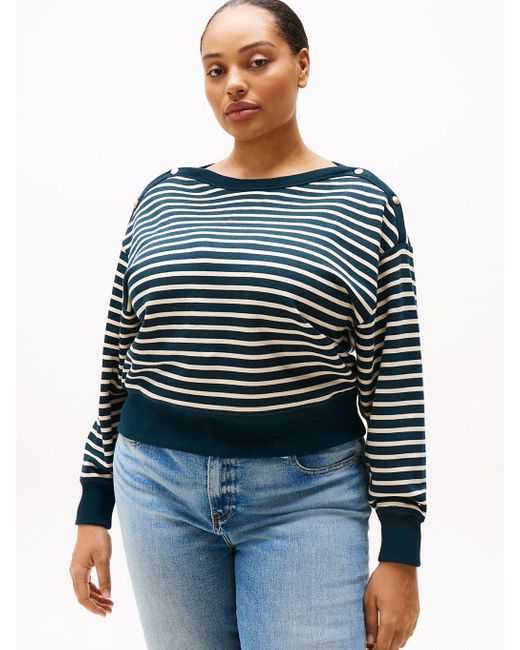 Felpa Curve Con Scollatura A Barca di Tommy Hilfiger in Blue