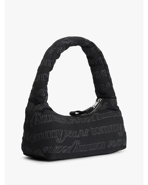 Tommy Hilfiger Black Repeat Logo Embroidery Shoulder Bag
