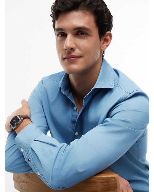 Tommy Hilfiger Blue New York Label Slim Fit Denim Shirt for men