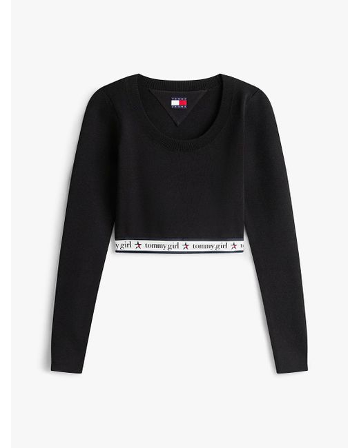 Tommy Hilfiger Black Tommy Girl Extra Slim Knit Cropped Long Sleeve Top
