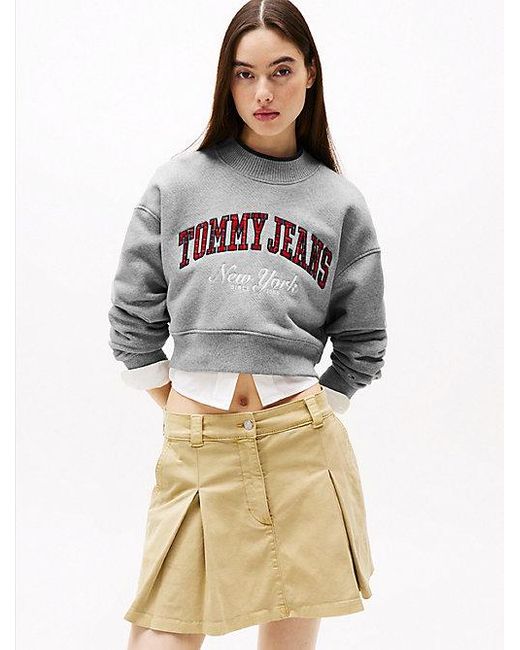 Tommy Hilfiger Cropped Sweatshirt Met Ronde Hals in het Gray