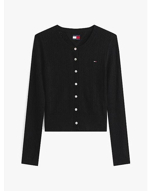 Tommy Hilfiger Slim Fit Vest Met Ronde Hals En Pointelle in het Black