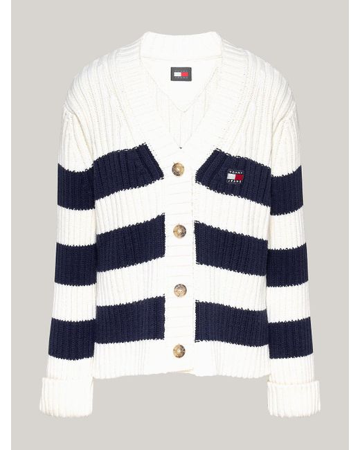 Tommy Hilfiger Blue Back Logo Oversized Cardigan With Wool