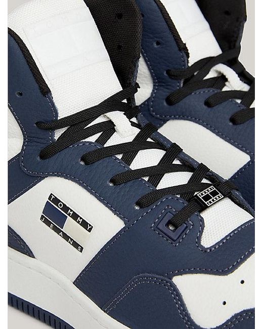 Zapatillas medias de baloncesto retro de piel Tommy Hilfiger de hombre de color Blue