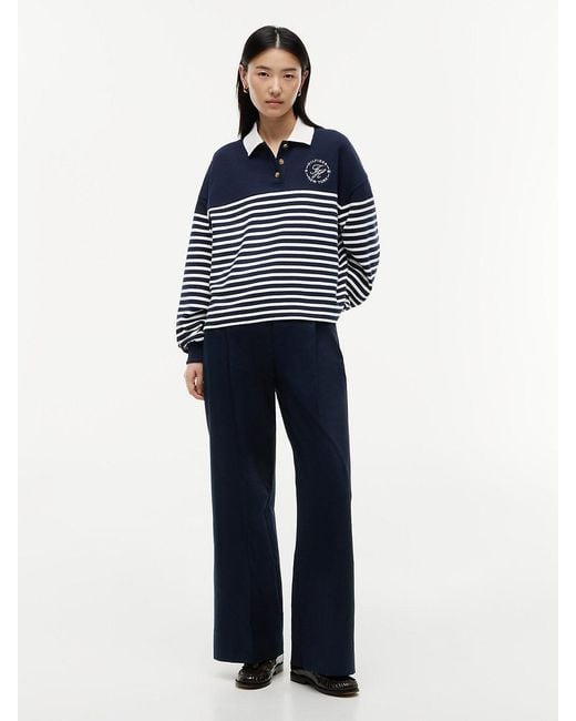 Tommy Hilfiger Blue Gold-tone Button Relaxed Polo Sweatshirt