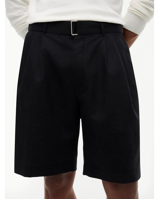 Tommy Hilfiger Black Linen Blend Relaxed Fit Belted Chino Shorts for men