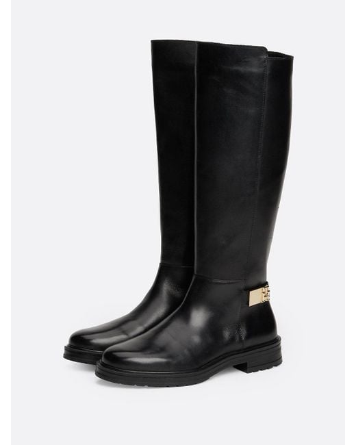 Tommy Hilfiger Black Leather Ankle Strap High Boots