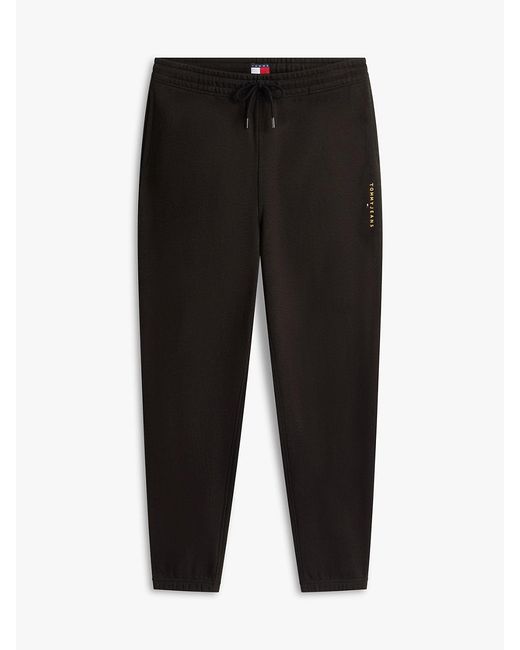 Tommy Hilfiger Black Linear Logo Fleece Drawstring Joggers for men