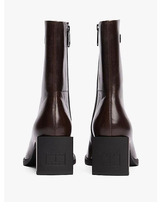 Tommy Hilfiger Leren Enkellaars Met Vierkante Neus in het Brown