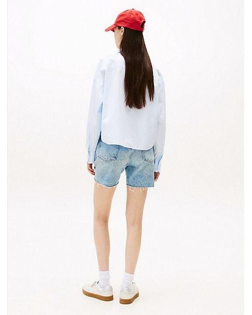 Camisa Cropped Con Rayas Tommy Hilfiger de color White