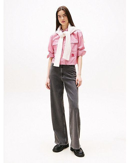 Tommy Hilfiger Cropped Relaxed Fit Overhemd Met Embleem in het Pink