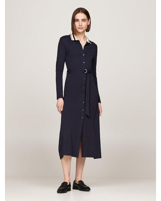 Tommy Hilfiger Blue Belted Maxi Slim Polo Dress
