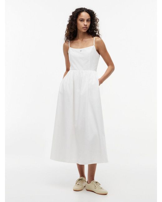 Tommy Hilfiger White Crinkle Poplin Strap Maxi Dress