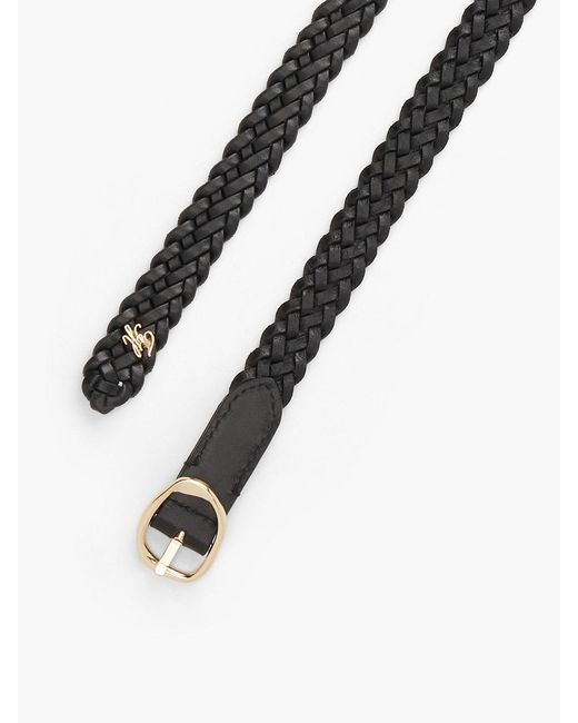 Tommy Hilfiger White Sculpted Buckle Braided Leather Belt