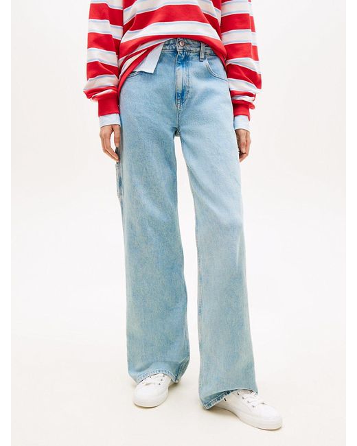 Tommy Hilfiger White Mia Mid Rise Relaxed Straight Leg Carpenter Jeans