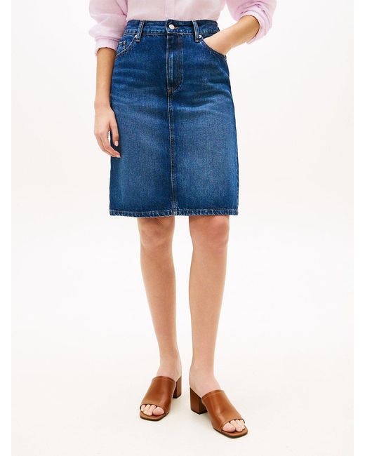 Tommy Hilfiger Blue Mid Rise Straight Denim Pencil Skirt