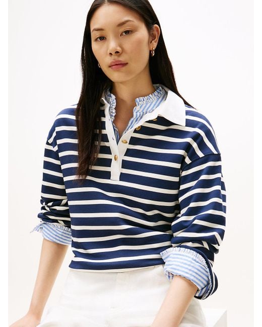 Felpa Rugby Relaxed Fit Con Bottoni Dorati di Tommy Hilfiger in Blue