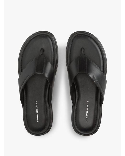 Tommy Hilfiger White Debossed Logo Leather Toe Post Sandals for men