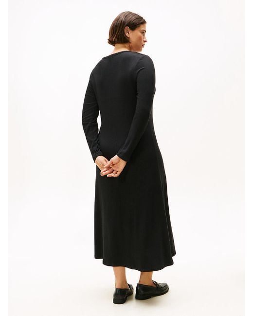 Robe Midi Moulante Et Évasée Curve Côtelée Tommy Hilfiger en coloris Black