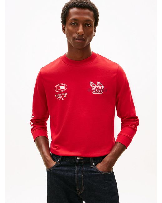Tommy Hilfiger Red Graphic Jersey Long Sleeve T-Shirt for men