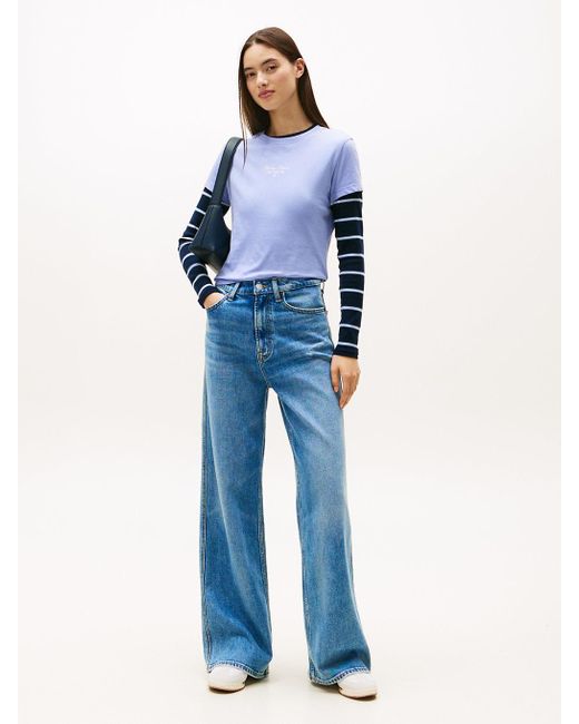 T-Shirt Ajusté En Jersey À Logo Tommy Hilfiger en coloris Blue