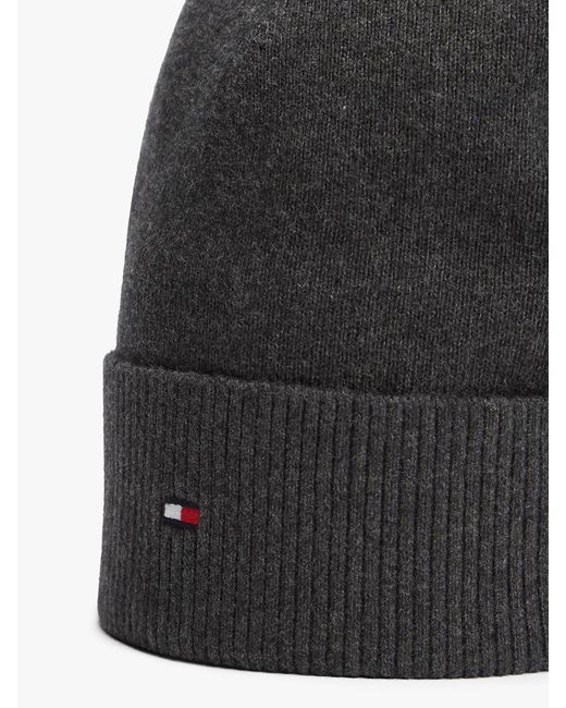 Tommy Hilfiger Black Th Flag Lightweight Beanie With Cashmere for men