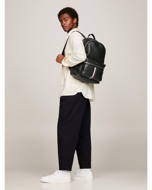 Tommy Hilfiger Black Premium Leather Backpack for men