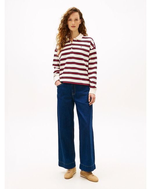 Tommy Hilfiger Red 1985 Relaxed Fit Stripe Long Sleeve Polo Shirt