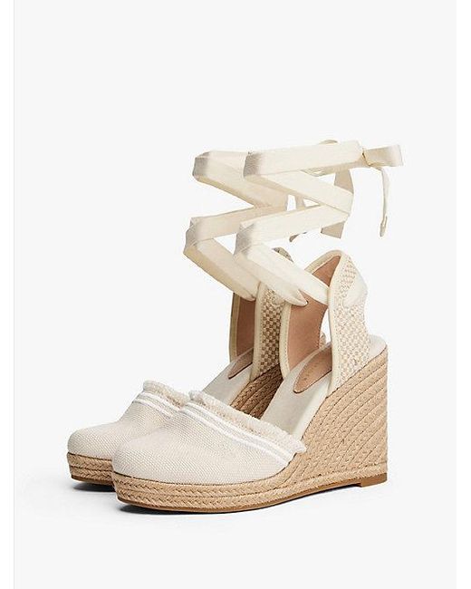 Tommy Hilfiger Canvas Espadrille Met Sleehak En Franjes in het Natural