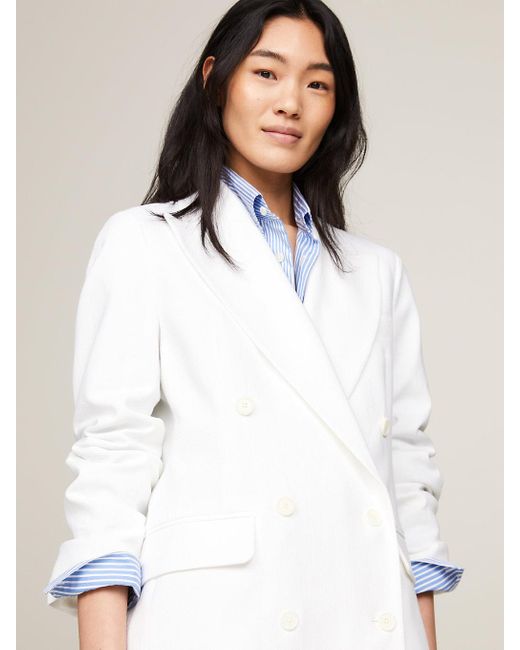 Tommy Hilfiger White Pique Oversized Double Breasted Blazer