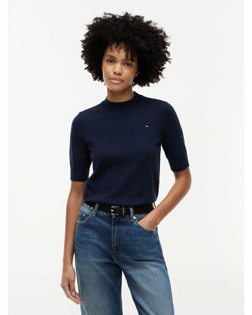 Tommy Hilfiger Blue Fine Knit Jersey Short Sleeve Jumper